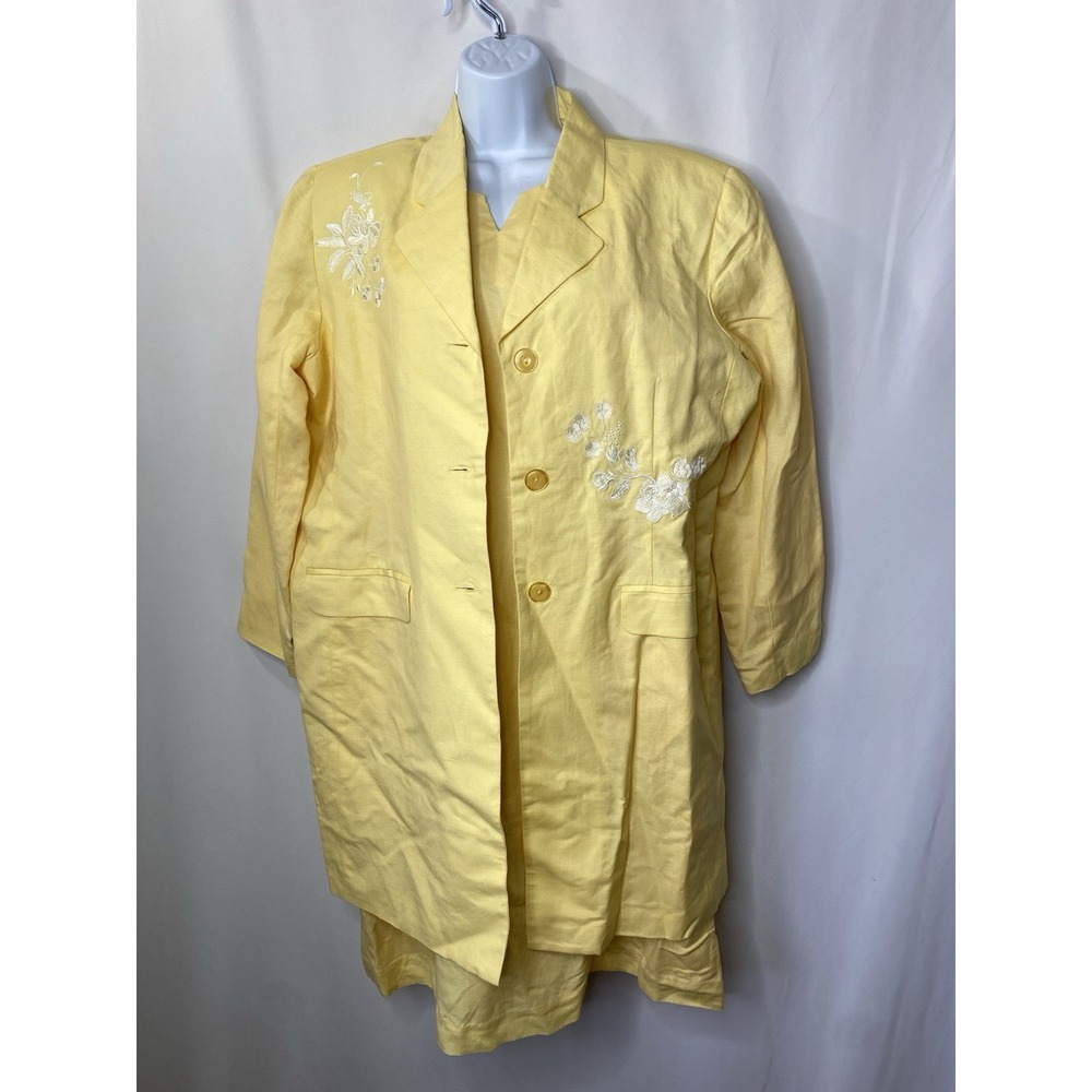 Butter Yellow Womens Dress/Jacket Set Size Large Linen Easter Spring Office Chic